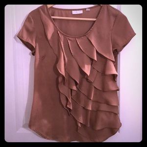 Ny & Co Tan Ruffled Silky Top